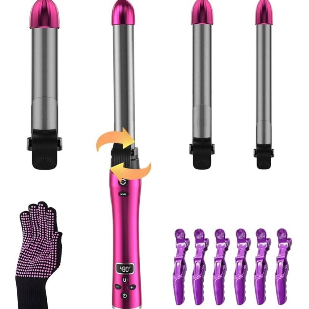 3 in 1 Auto Rotating Curling Iron, (0.75", 1", 1.25") Interchangeable Barrels